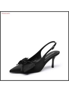 Satin Slingback Pump Heel Shoes with Bow 3-Inch Stiletto